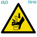 プレス機の隙間による手のつぶされ(ISO 7010) プレス機の隙間による手のつぶされ(ISO 7010)